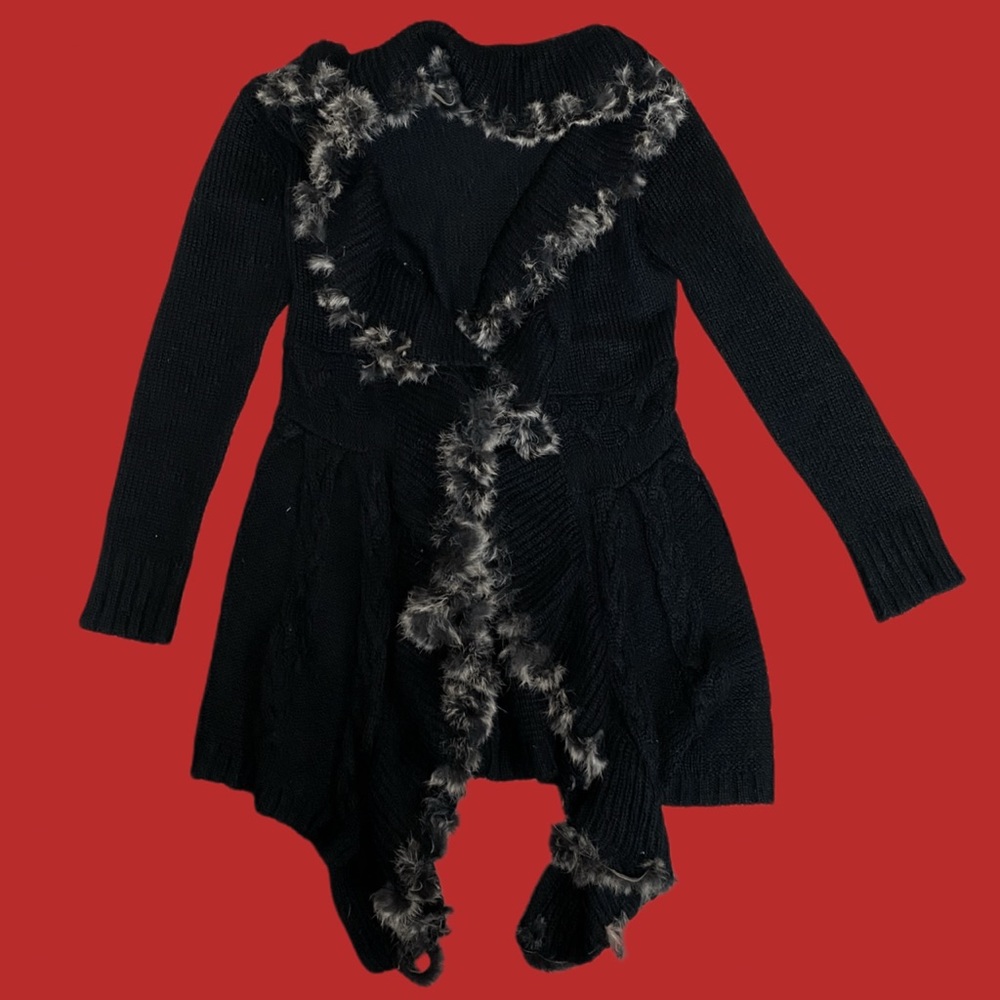 GORGEOUS black wool cardigan with fur lining